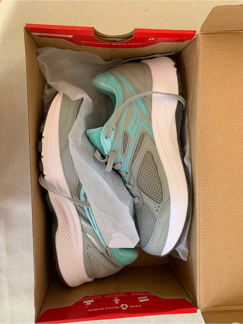 Saucony Women’s Grey and Aqua Athletic Running Shoes